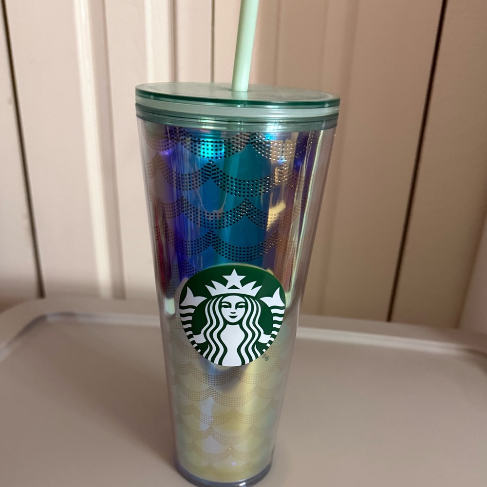 Starbucks Iridescent Tumbler with Green Logo and Mint Lid